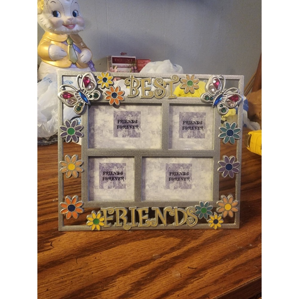 Vintage Y2k 2000s Metal Best Friends Sparkly Flowers 4x6 Photo Frame